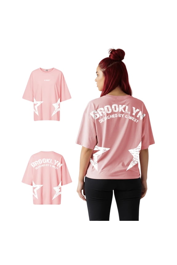 Womens Oversized Brooklyn Arch Logo Tee Pink Size- Medium
