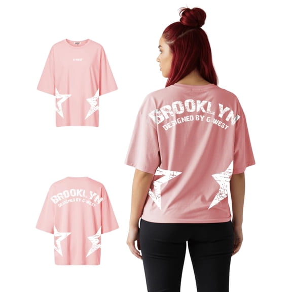 G West Womens Oversized Brooklyn Arch Logo Tee Pink Size- X-Large