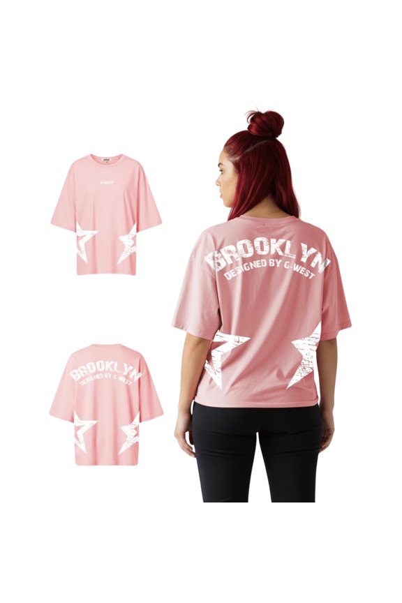 Womens Oversized Brooklyn Arch Logo Tee Pink Size- X-Small