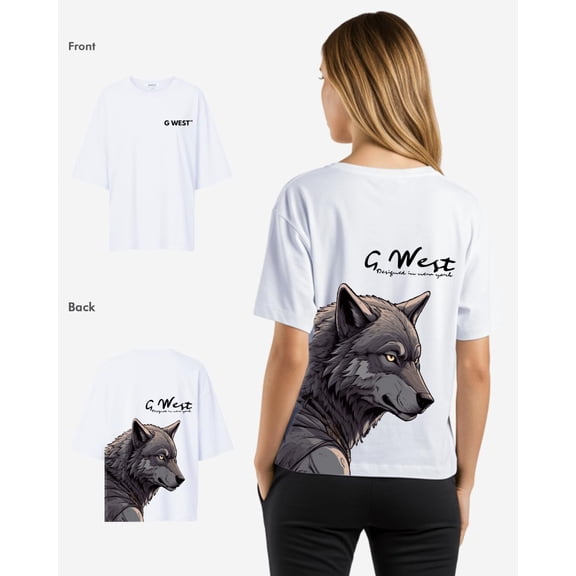 G West Womens Oversized Wolf T Shirt White Size- Small