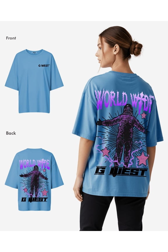 Womens Oversized World Wide Star Tee Blue Size- Large