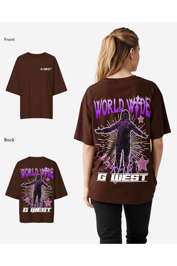 Womens Oversized World Wide Star Tee Brown Size- Medium