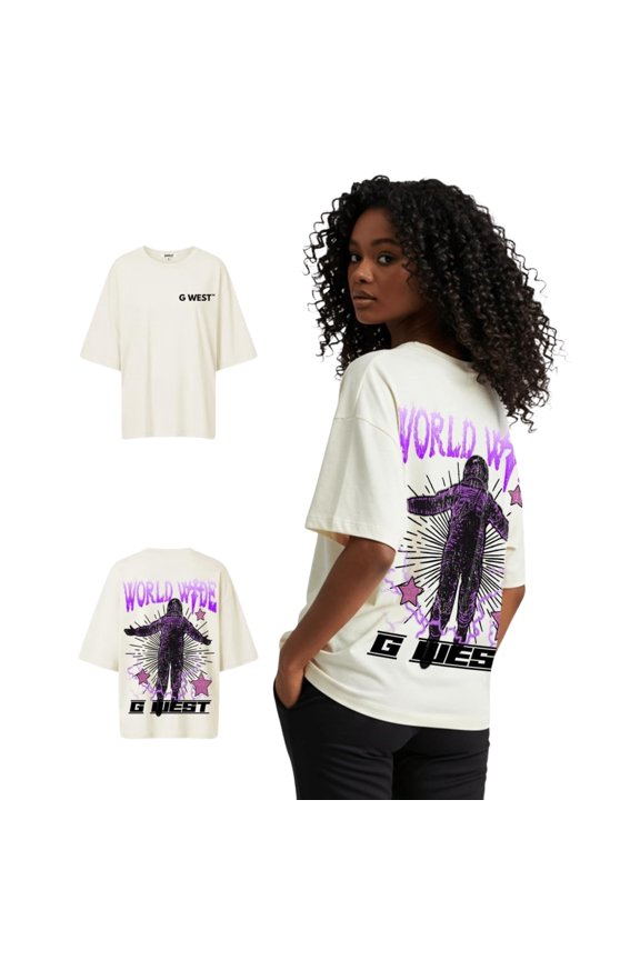 Womens Oversized World Wide Star Tee Cream Size- Small
