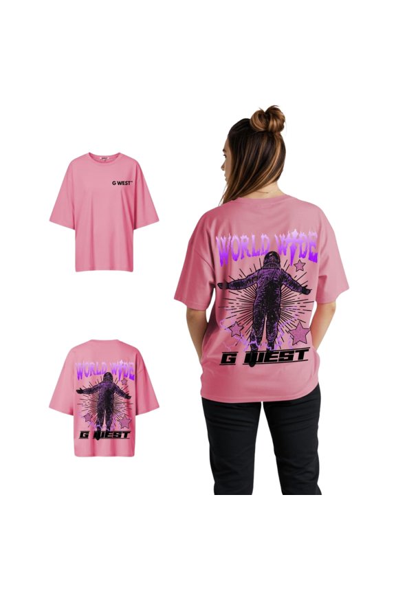 Womens Oversized World Wide Star Tee Pink Size- Small