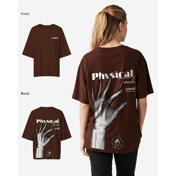 G West Womens Oversized X-Ray Hand Tee Brown Size- Large