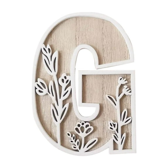 G Wood Flower Decoration, Carved Letter Craft, Home Wall Art, Wedding Decor With Natural Wood Material, Handmade Design For Kitchen Decor, Living Room Accents And Gift Ideas