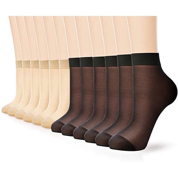 G&Y 12 Pairs Sheer Ankle Stockings for Women, 20D Nylon Socks, 6Black & 6Nude