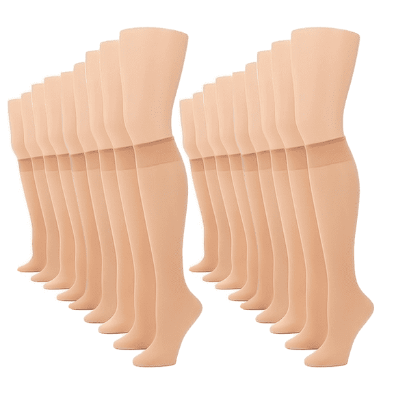 G&Y Women's  Knee High Stockings - 15D Sheer Nylon Socks with Reinforced Toe, 18 Pairs, Nude