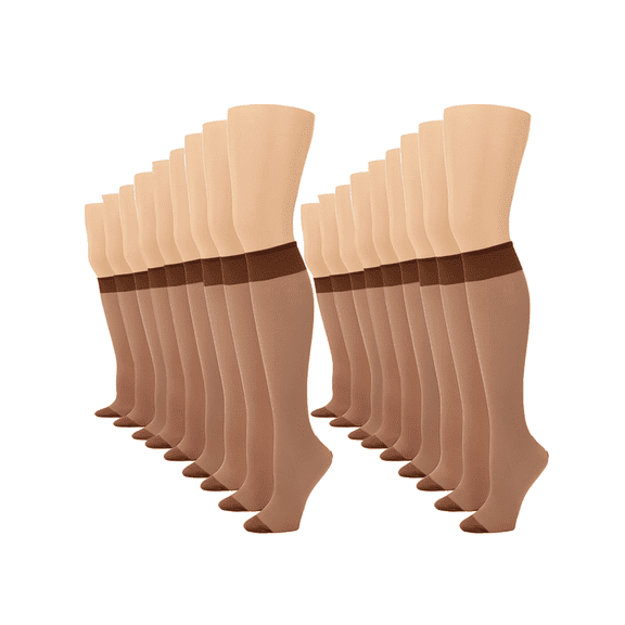 G&Y Women's  Knee High Stockings - 15D Sheer Nylon Socks with Reinforced Toe, 18 Pairs, Natural