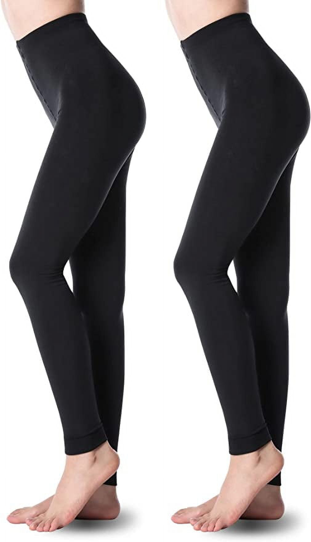 Women's H Halston HTFT501 Fleece Lined Ultra Soft Footless Tight - 2 Pack  (Black S/M) 