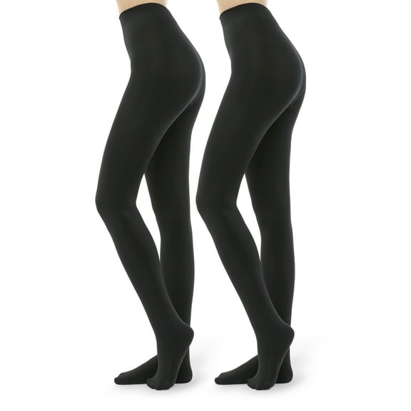 G&Y 2 Pairs Fleece Lined Tights for Women - 100D Opaque Warm Winter Pantyhose, Black L