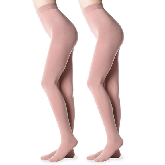 G&Y 2 Pairs Fleece Lined Tights for Women - 100D Opaque Warm Winter Pantyhose, Nude L