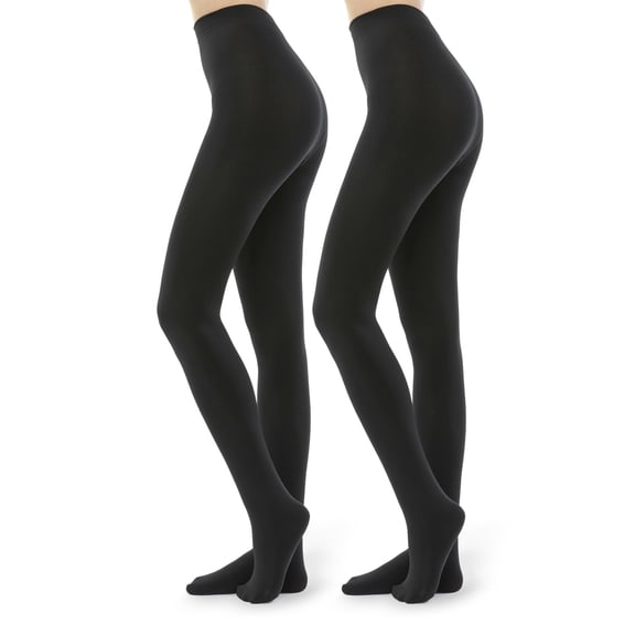 G&Y 2 Pairs Fleece Lined Tights for Women - 100D Opaque Warm Winter Pantyhose, Black M