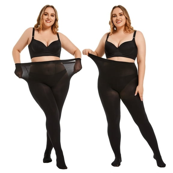 G&Y 2 Pairs Semi Opaque Tights for Women - Plus Size 80D Control Top Pantyhose, Black 3XL