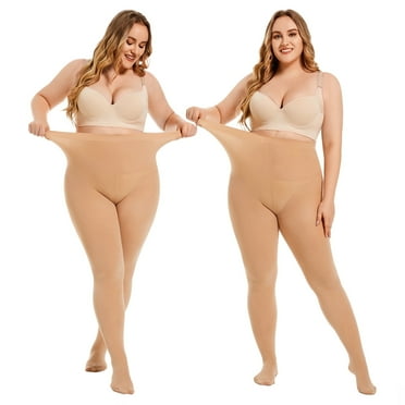 G&Y 2 Pairs Semi Opaque Tights for Women - Plus Size 80D Control Top Pantyhose, Nude 4XL