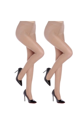 2 Pairs Women's Control Top Pantyhose - 40D Sheer Tights Tummy Control Support Stockings, Nude M