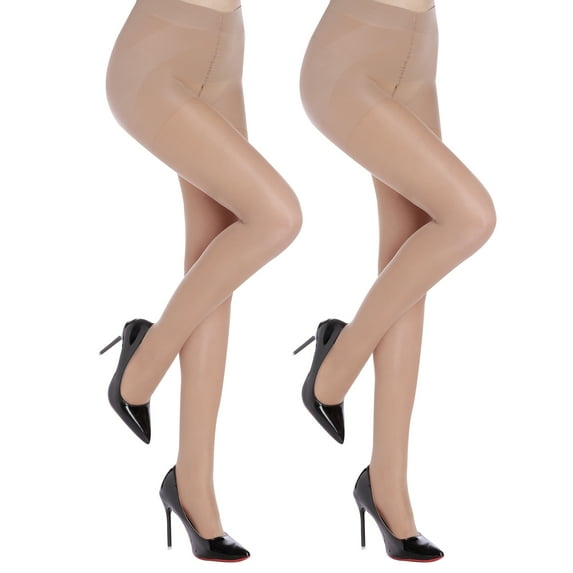 G&Y 2 Pairs Women's Control Top Pantyhose - 40D Sheer Tights Tummy Control Support Stockings, Nude M