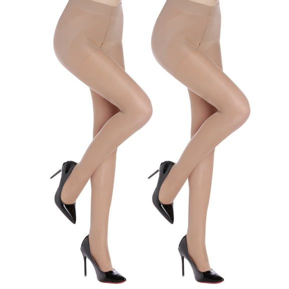 G&Y 2 Pairs Women's Control Top Pantyhose - 40D Sheer Tights Tummy Control Support Stockings, Nude XL