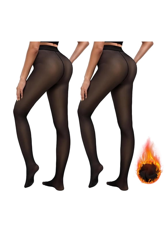 220g Fleece Lined Thermal Tights for Women, High Waist Warm Opaque Leggings for Winter, Black L