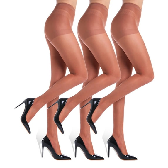 G&Y Women's Sheer Tights - 20D Control Top Pantyhose with Reinforced Toes, 3 Pairs, Coffee, S