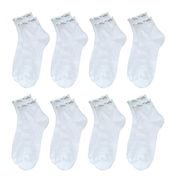 G&Y 8 Pairs Ruffle Socks for Women, Lovely Soft Frilly Crew Socks, 8White, Size 5-8