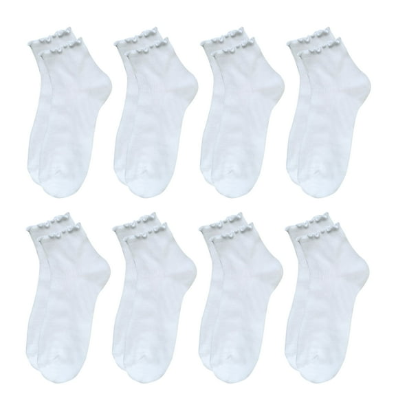 G&Y 8 Pairs Ruffle Socks for Women, Lovely Soft Frilly Crew Socks, 8White, Size 5-8