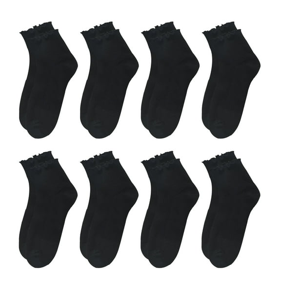 G&Y 8 Pairs Ruffle Socks for Women, Lovely Soft Frilly Crew Socks, 8Black, Size 5-8