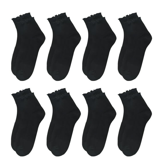 G&Y 8 Pairs Ruffle Socks for Women, Lovely Soft Frilly Crew Socks, 8Black, Size 5-8
