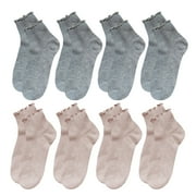 G&Y 8 Pairs Ruffle Socks for Women, Lovely Soft Frilly Crew Socks, 4Gray4Pink, Size 5-8