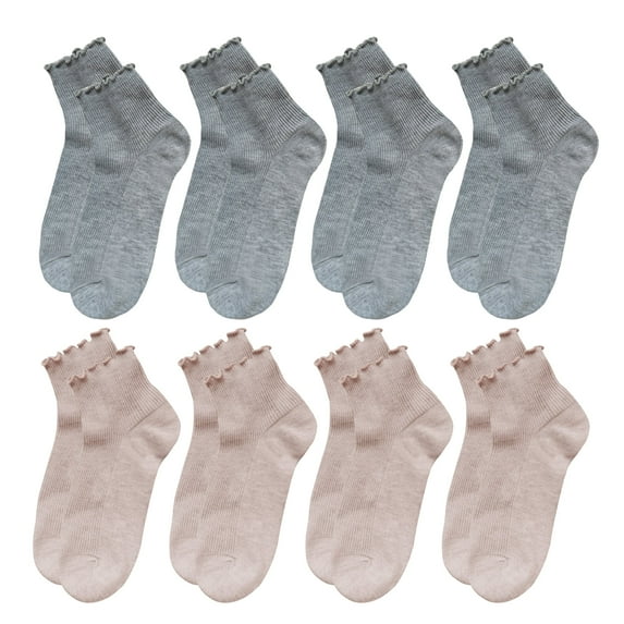 G&Y 8 Pairs Ruffle Socks for Women, Lovely Soft Frilly Crew Socks, 4Gray4Pink, Size 5-8