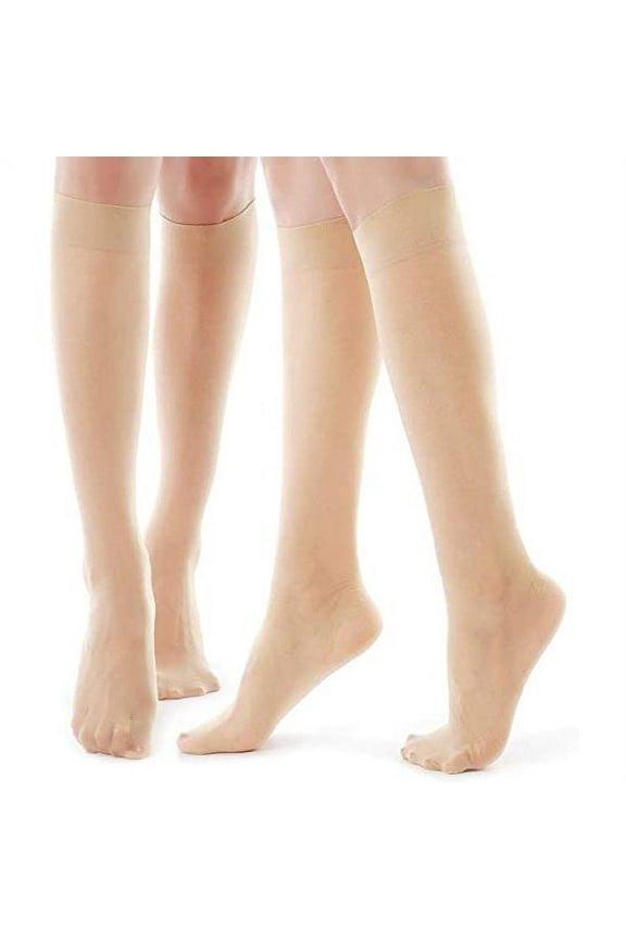 9 Pairs Knee High Pantyhose with Reinforced Toe - 20D Nylon Stockings for Women, Nude Socks