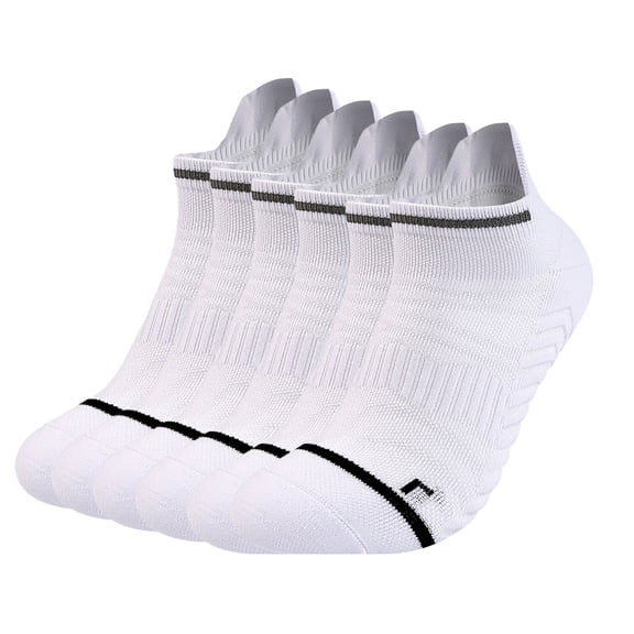 G&Y Ankle Running Socks for Women, Low Cut Athletic Socks with Heel Tab, 6Pairs, White L-XL