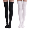 thumbnail image 1 of G&Y Breathable Thin Thigh High Socks for Women, All Season Comfort Stockings for Boots, 2Pairs, Black&Beige, 1 of 4
