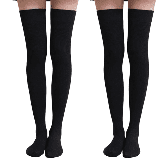 G&Y Breathable Thin Thigh High Socks for Women, All Season Comfort Stockings for Boots, 2Pairs, Black