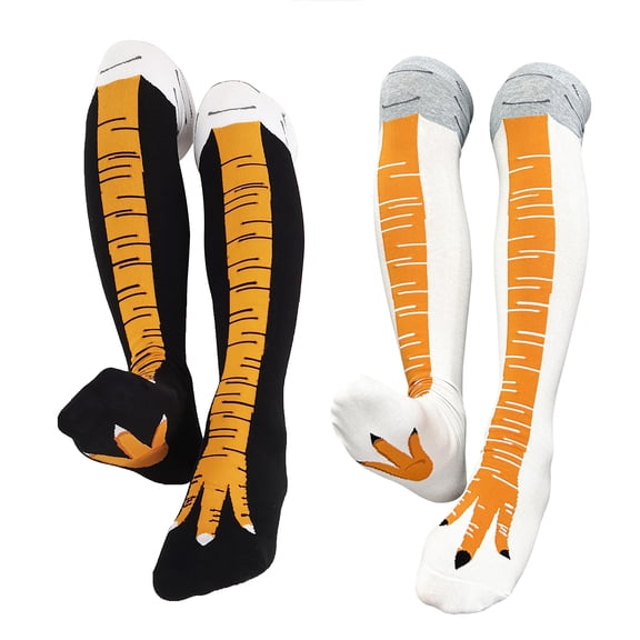 G&Y Crazy Funny Chicken Tight High Sock for Women Men, Novelty Chicken Feet Socks, 2Pair, 1BlackY1WhiteY