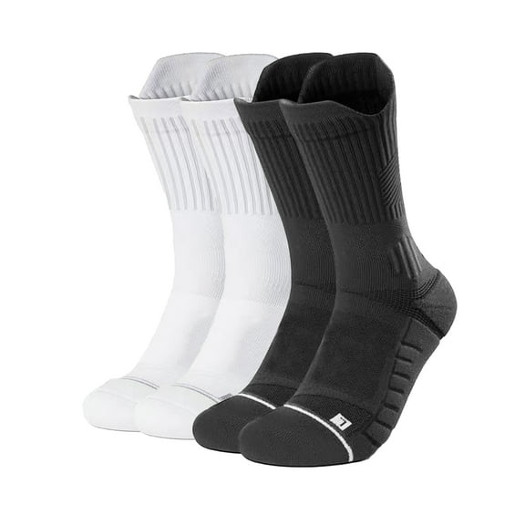 G&Y Cushion Running Socks for Women, Anti-Blister Moisture Wicking Athletic Crew Socks, 4Pairs, 2Black2White, L-XL