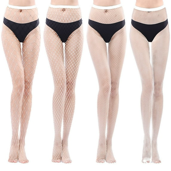 G&Y Fishnet Stockings for Women, High Waist Fishnet Tights, 4 Styles Pack, White