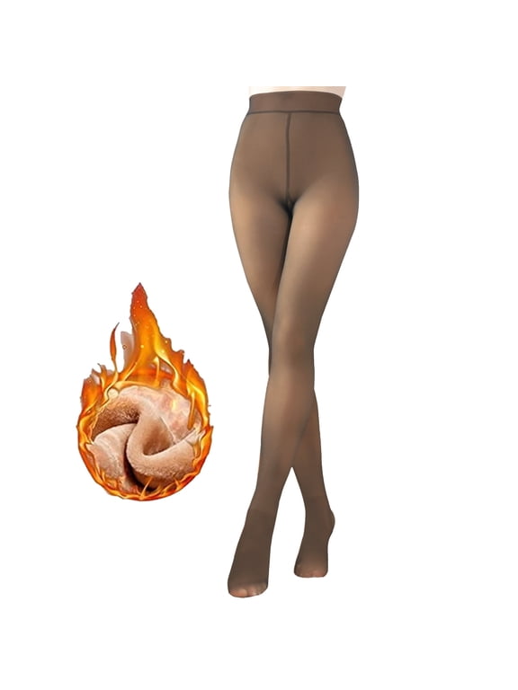 Fleece Lined Tights for Women -Therma Leggings Opaque Warm Winter Pantyhose , Brown L-XL