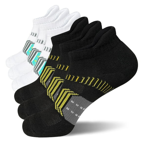 G&Y Men's Running Socks (6 Pairs) - Arch Support Athletic Ancle Socks, Black&White, 9-11