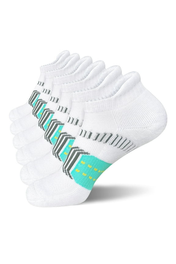 Men's Running Socks (6 Pairs) - Arch Support Athletic Ancle Socks, White, 9-11