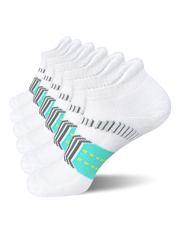 Men's Running Socks (6 Pairs) - Arch Support Athletic Ancle Socks, White, 9-11