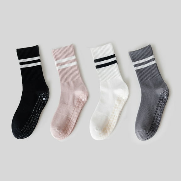 G&Y Pilates Socks for Women with Non Slip Grippers, Yoga Non-slip Crew Socks, 4Pairs, Set 1