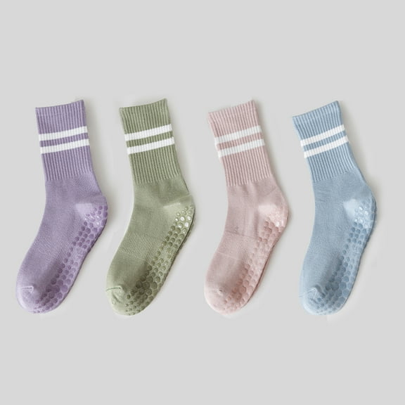 G&Y Pilates Socks for Women with Non Slip Grippers, Yoga Non-slip Crew Socks, 4Pairs, Set 3
