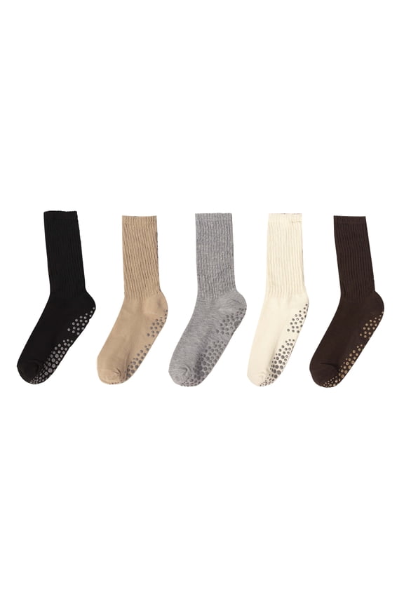 Pilates Socks with Grips for Women, Non Slip Long Slouch Yoga Socks, 5Pairs, Set A