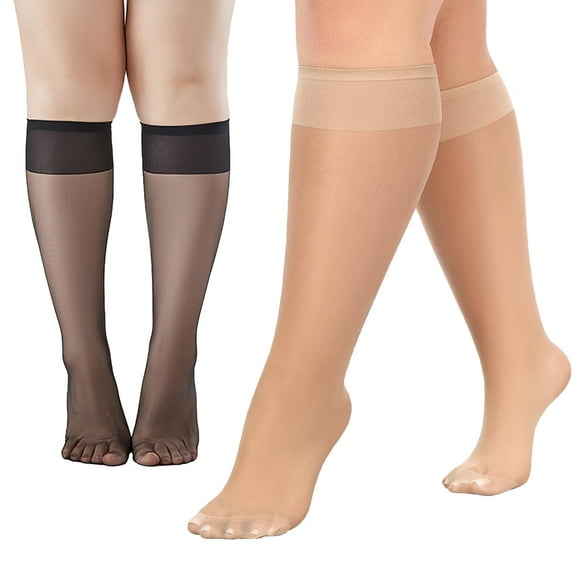 G&Y Women's Plus Size Knee High Stockings - 9 Pairs with Widened Ribbed Cuff, 5Black&4Nude