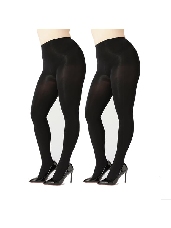 Plus Size Tights for Women -100D Oqaque Tights, 2Pairs, Black