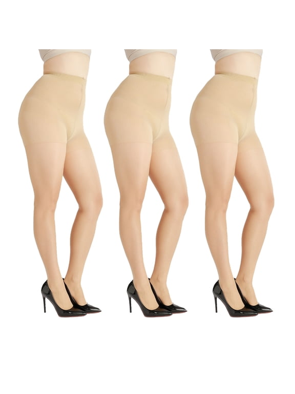 Plus Size Tights for Women - 40D Sheer Pantyhose, 3Pairs, Nude 4XL