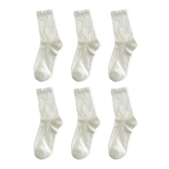 G&Y Ruffle Socks for Women, Cute Mid-calf Socks with Bow Pattern, 6 Pairs, 6Cream