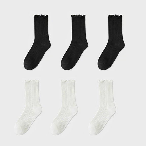 G&Y Ruffled Socks for Women, Casual Lace Ankle Socks, 6 Pairs, 3Black3White