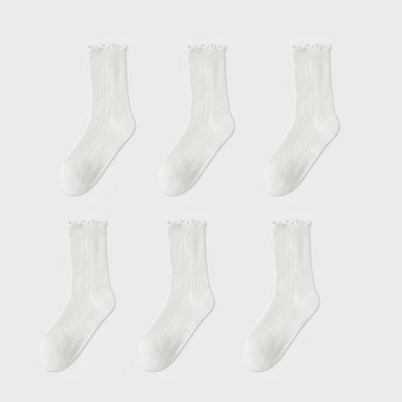 G&Y Ruffled Socks for Women, Casual Lace Ankle Socks, 6 Pairs, 6White